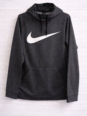 Nike Dri-FIT Hoodie Gray Black Topo Print Swoosh Size Large Like New
